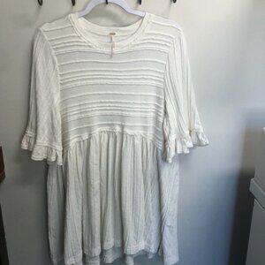 Free People Mini Dress Bell Sleeve Tiered Textured Ruffle Off White Ivory S